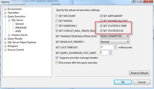 SQL Freelancer SQL Server SET STATISTICS TIME SET STATISTICS IO